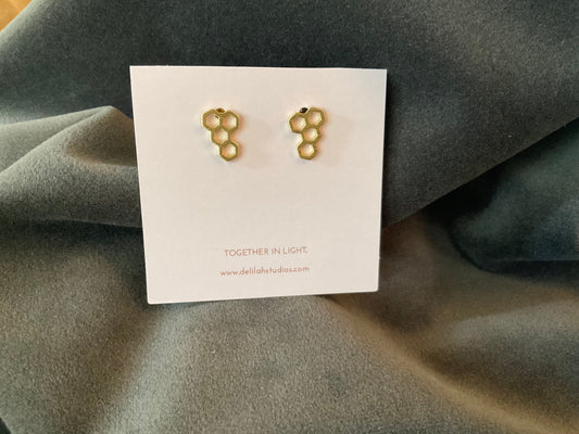 14K Gold Brass Honeycomb Earrings