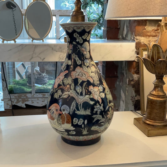 Large Navy Floral Chinoiserie Vase