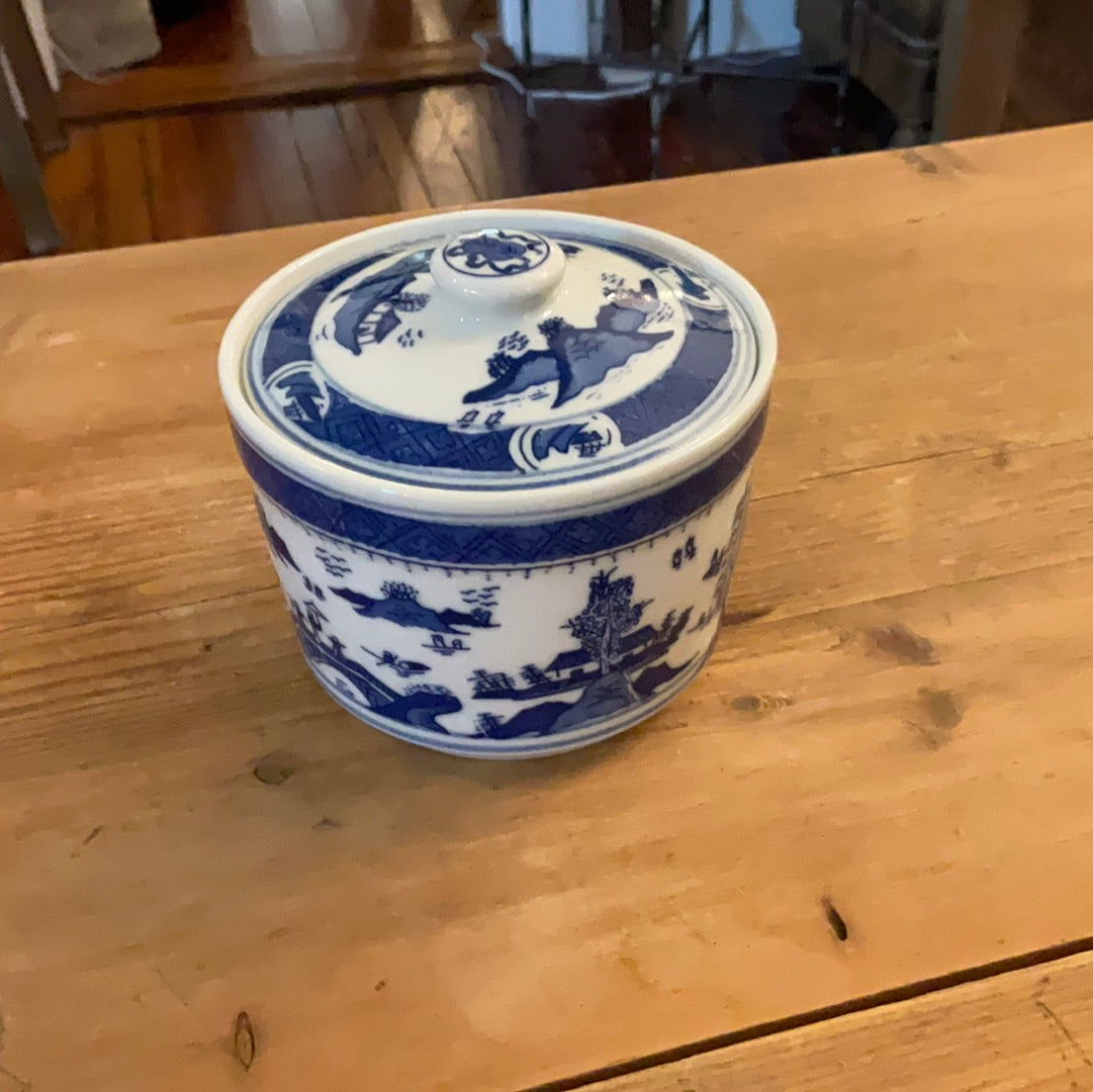 Blue And White Ceramic Container w/lid