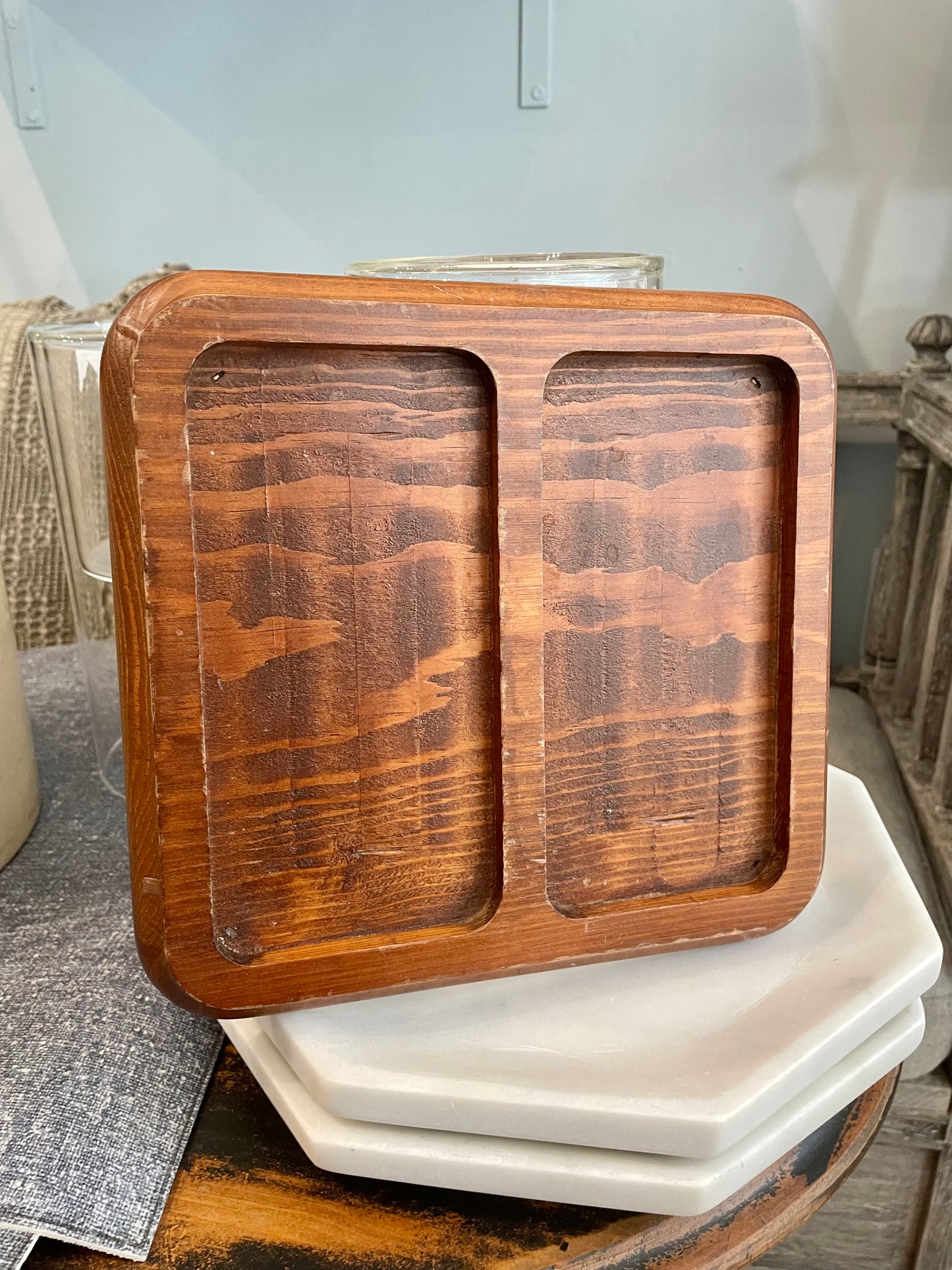 Vintage Walnut Wood Serving Cheese Tray