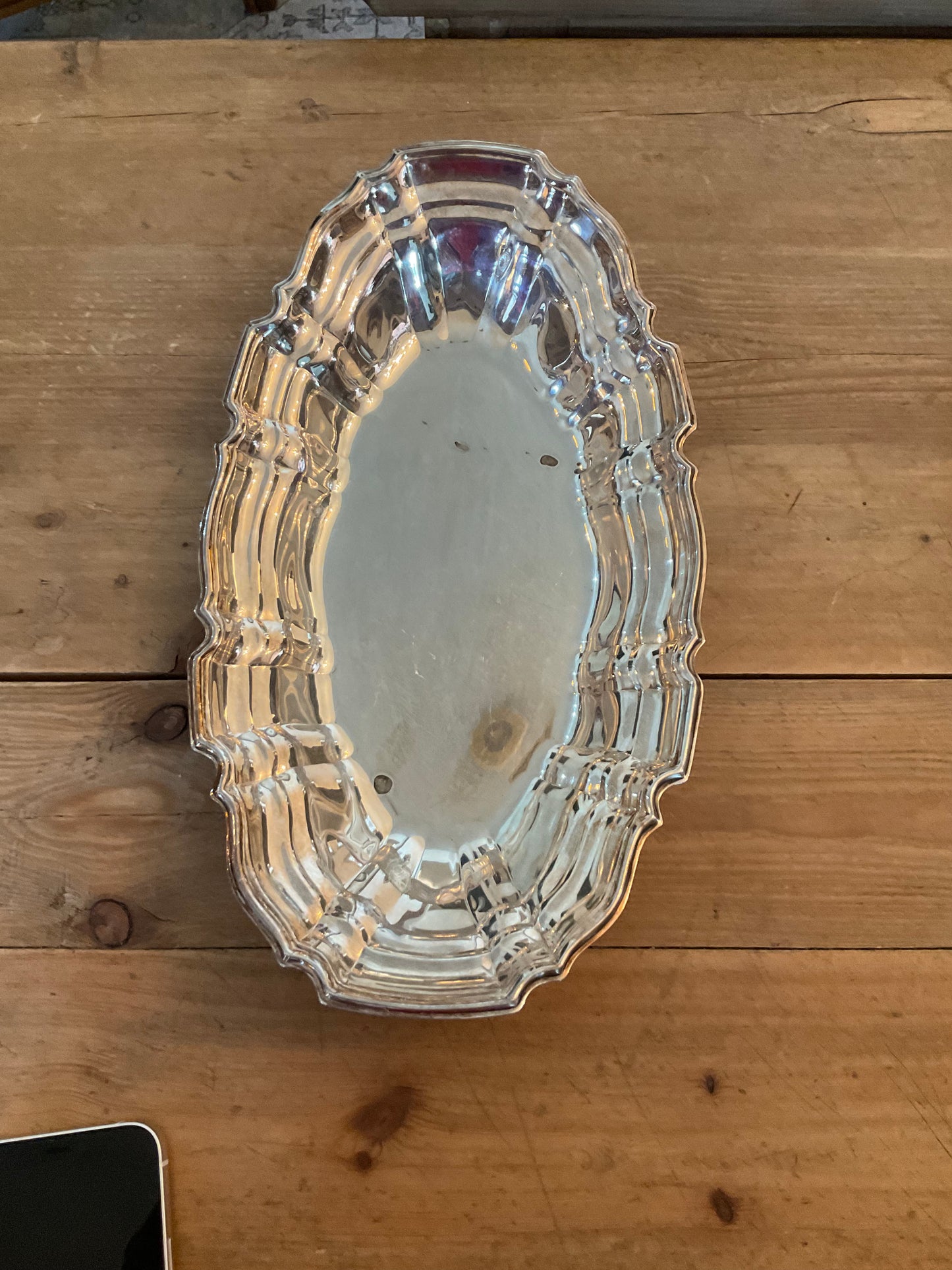 Vintage Oval Shaped Silver Tray with Detailed Edging